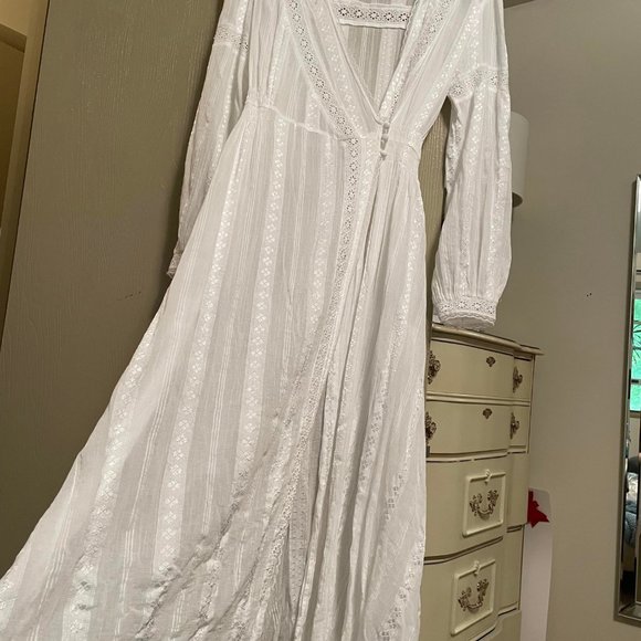 New 6 S ASOS DESIGN Lace Insert Wrap Maxi Dress 100% Cotton White Maxi Romantic - Picture 10 of 16